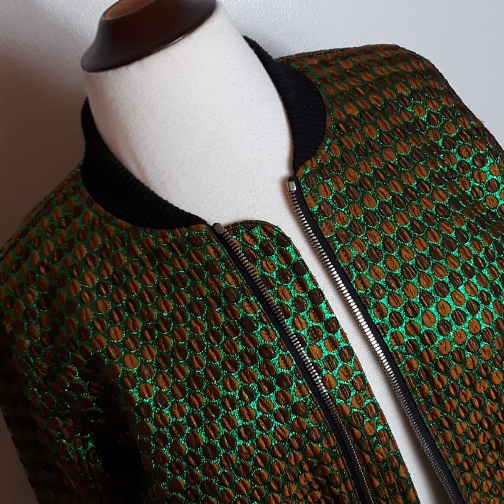 Green Patterned Bomber Jacket - Picture 5 of 11